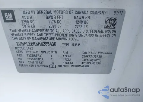 2017 Chevrolet Equinox Ls из США, поврежденный, VIN 2GNFLEEK8H6285436